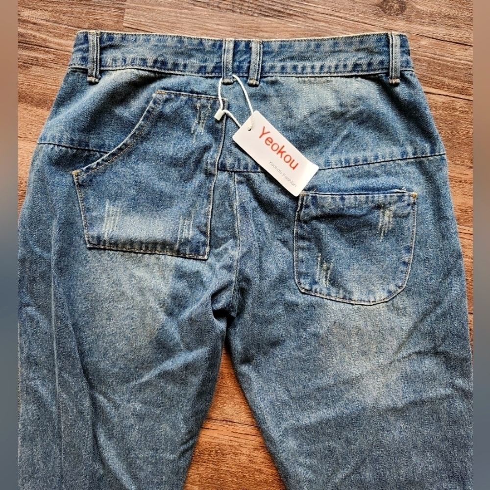 NWT Yeokou Medium Wash Irregular Pockets Denim Jeans